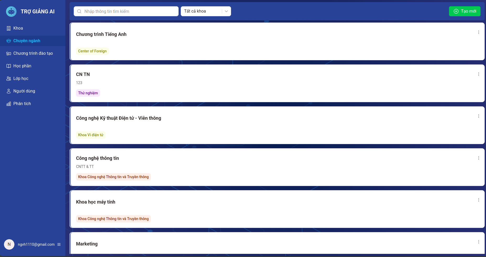 Danh sách Chuyên ngành