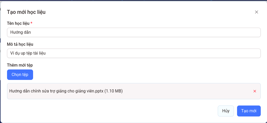 Giao diện chi tiết Học liệu