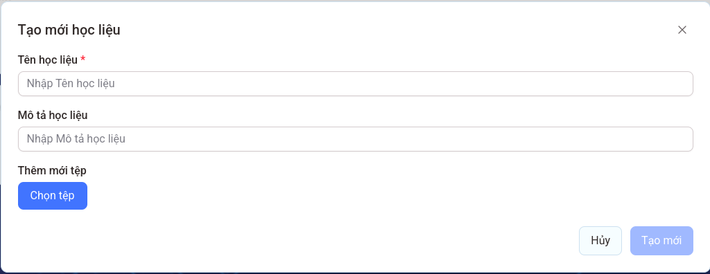 Giao diện danh sách Tạo học liệu mới