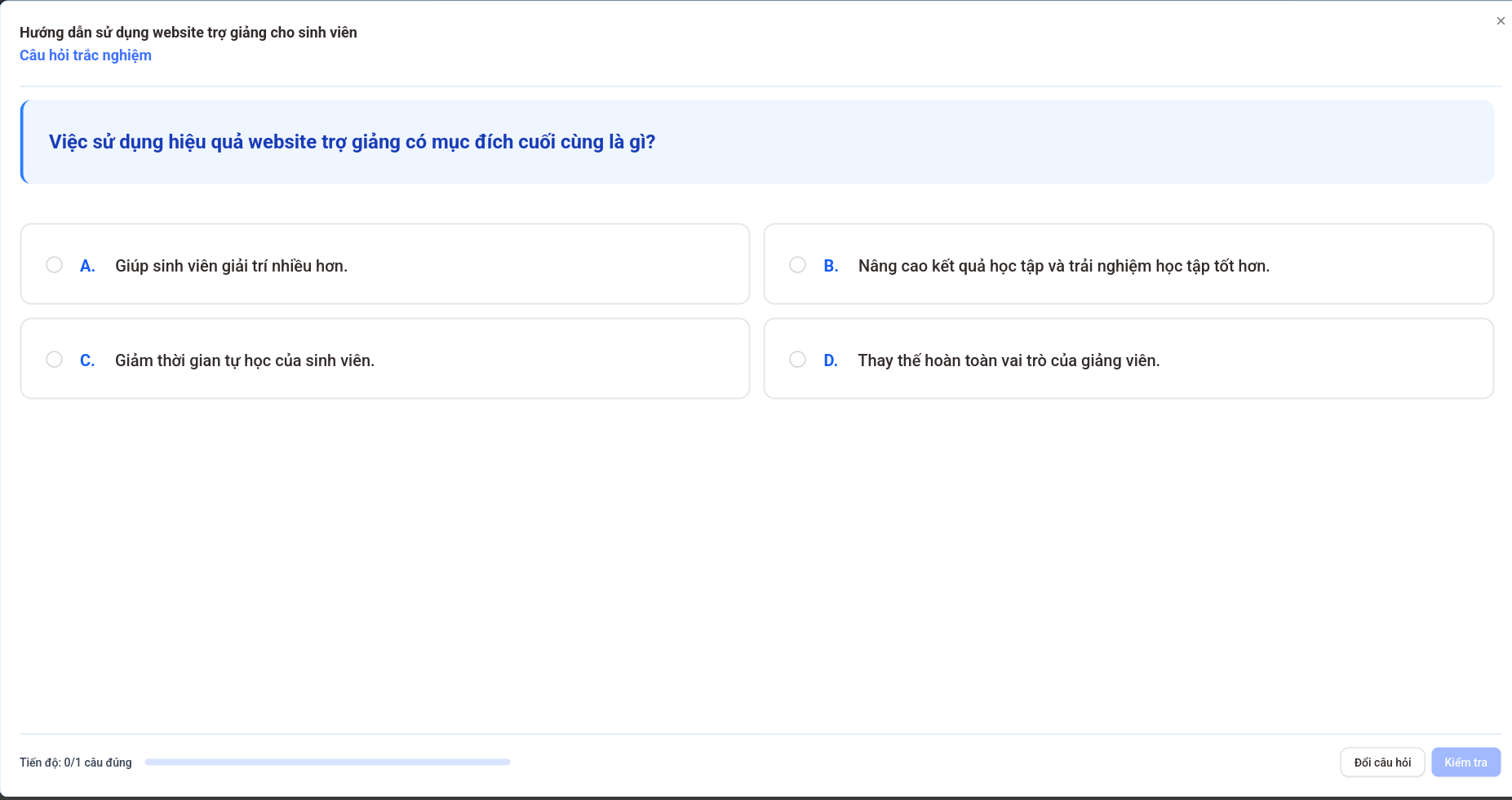 Giao diện Câu hỏi ôn tập Bài giảng AI