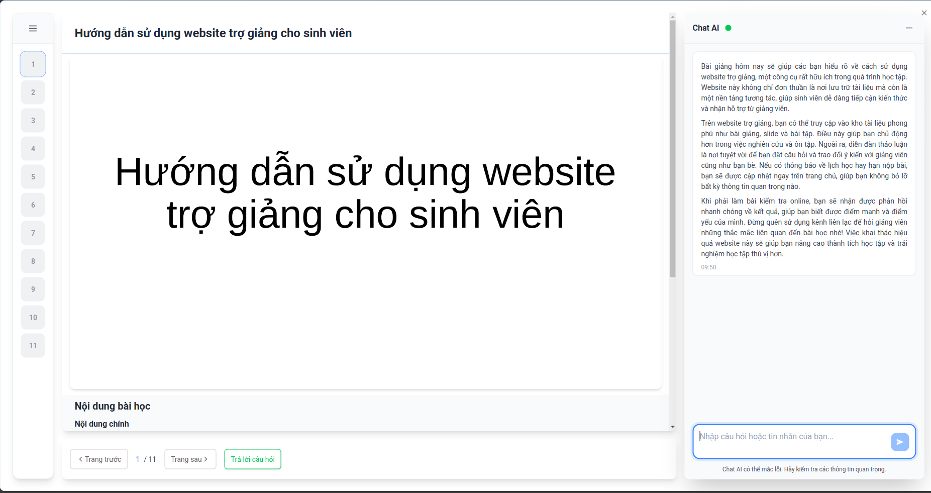 Giao diện Chat Bài giảng AI