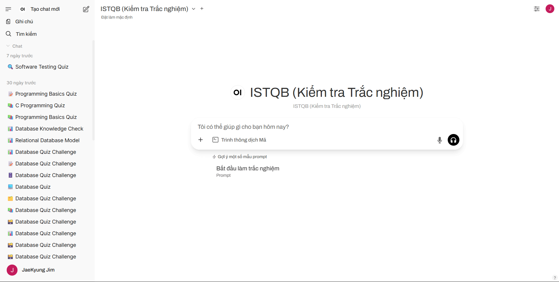 Giao diện học với AI qua Chat